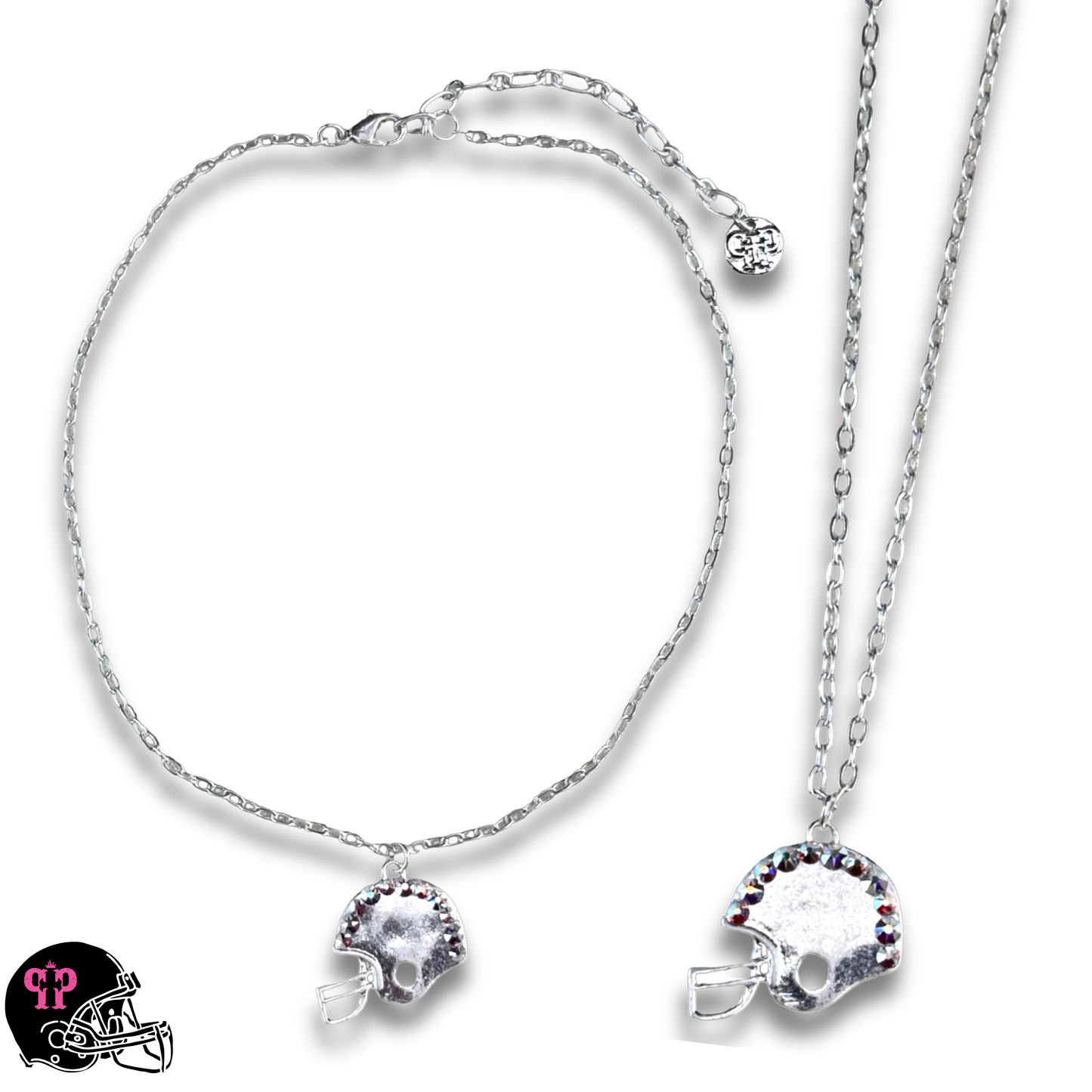 Football helmet necklace with Austrian crystals