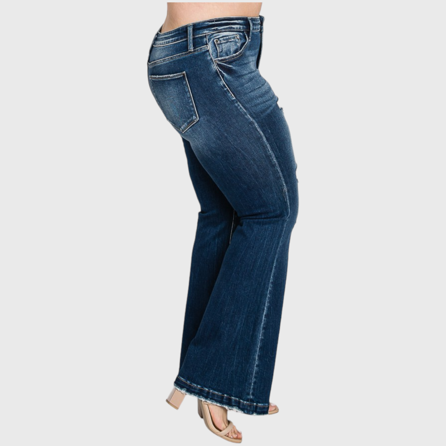 PX221MF-MD (PLUS SIZE) DESTROYED MID RISE STRETCH FLARE