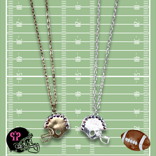 Football helmet necklace with Austrian crystals