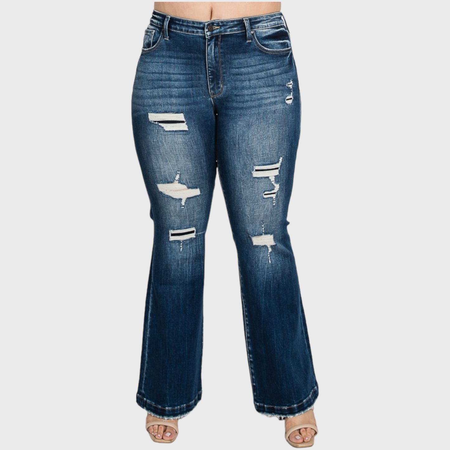 PX221MF-MD (PLUS SIZE) DESTROYED MID RISE STRETCH FLARE