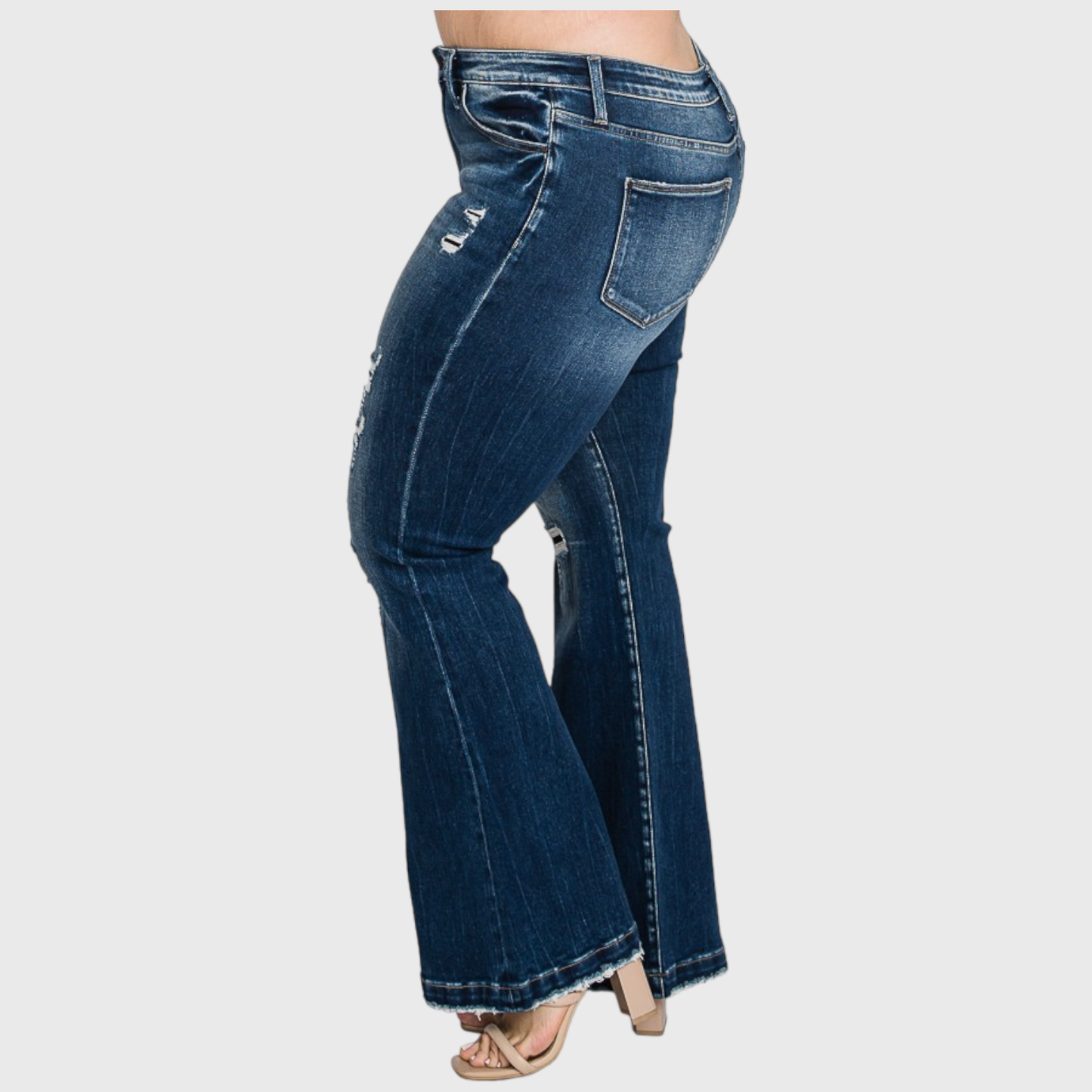 PX221MF-MD (PLUS SIZE) DESTROYED MID RISE STRETCH FLARE