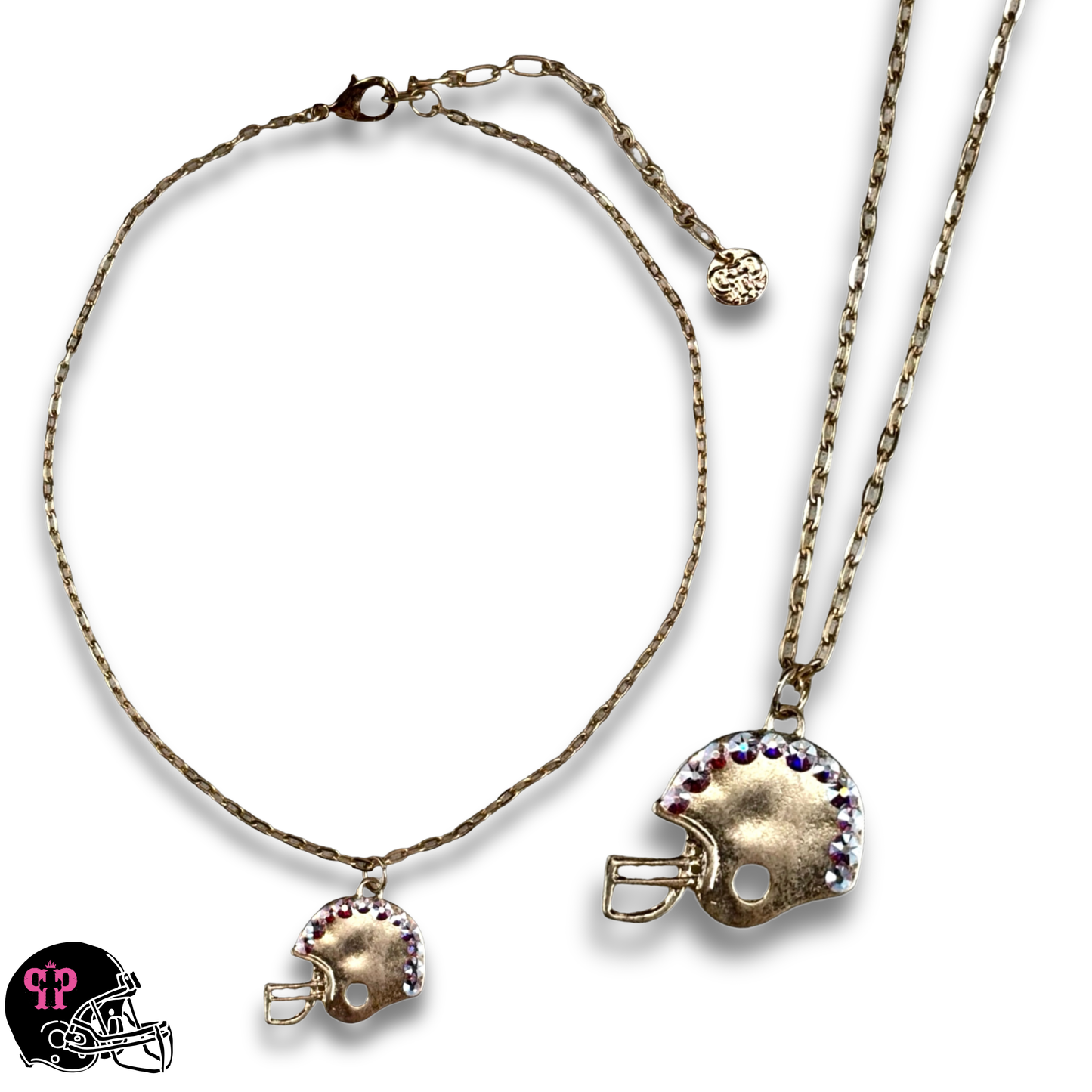 Football helmet necklace with Austrian crystals