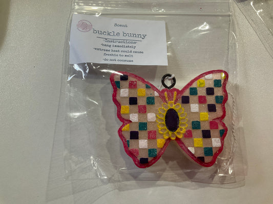 Colorful checkered butterfly freshie