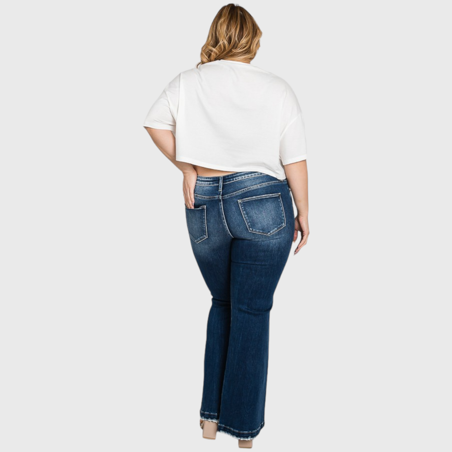 PX221MF-MD (PLUS SIZE) DESTROYED MID RISE STRETCH FLARE