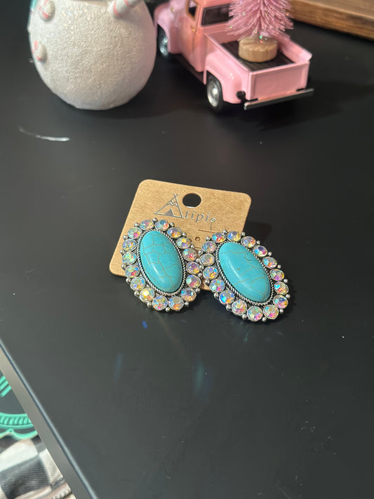 Turquoise & Rhinestone Earrings