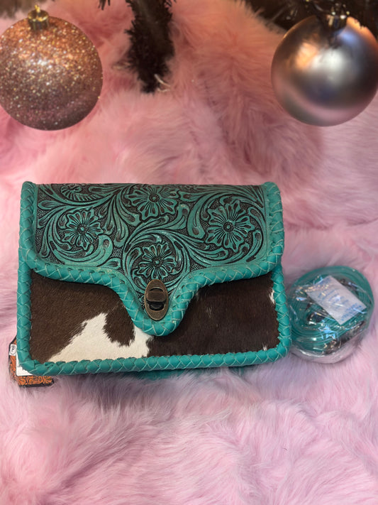 Teal Cowhide Crossbody